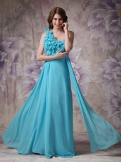Amazing One Shoulder Side Drap Aqua Blue Prom Dress UK