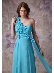 One Shoulder Side Drap Aqua Long Bridesmaid Dress Online