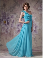 One Shoulder Side Drap Aqua Long Bridesmaid Dress Online