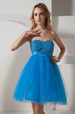 Sweetheart Knee Length Dodger Blue Prom Dress With Beading