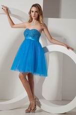 Sweetheart Knee Length Dodger Blue Prom Dress With Beading