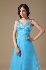 Beading Decorate Aqua Blue Evening Dress For Discount