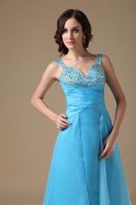 Beading Decorate Aqua Blue Evening Dress For Discount