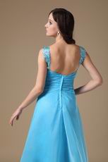 Beading Decorate Aqua Blue Evening Dress For Discount