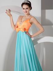 Straps V-neckline Colorful Aqua Skirt Long Prom Dress