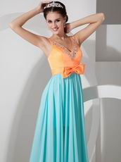 Straps V-neckline Colorful Aqua Skirt Long Prom Dress