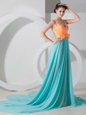 Straps V-neckline Colorful Aqua Skirt Long Prom Dress