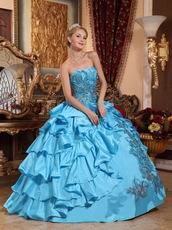 Sky Blue Ruffled Skirt With Sequin Quinceanera Winter Dress