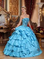 Sky Blue Ruffled Skirt With Sequin Quinceanera Winter Dress