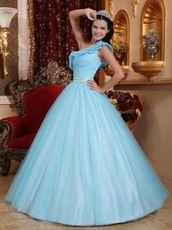 Trimed A-line One Shoulder Light Aquq Blue Prom Ball Gown