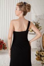 Best One Shoulder Side Crystals Black Chiffon Evening Dress