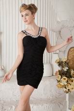 V-Neck Crystals Black Sweet Sixteen Party Girls Dress