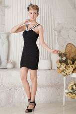 V-Neck Crystals Black Sweet Sixteen Party Girls Dress