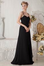 Affordable Spaghetti Straps Long Black Chiffon Evening Dress