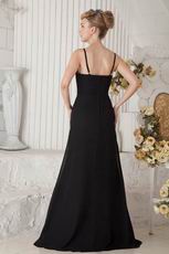 Affordable Spaghetti Straps Long Black Chiffon Evening Dress