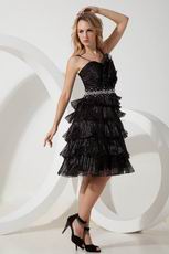 Spaghetti Straps Ruffled Layers Black Ice Tulle Evening Dress Short