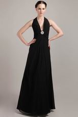 Halter Floor-length Black Chiffon Dress For 2014 Prom Year