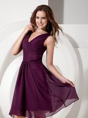 Dark Purple V-neck Wedding Party Dress For 2014 Bridesmaid