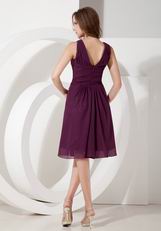 Dark Purple V-neck Wedding Party Dress For 2014 Bridesmaid