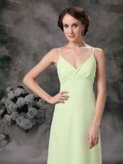 Yellow Green Spaghetti Straps Long Chiffon Bridesmaid Dress