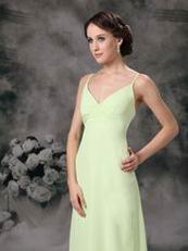 Yellow Green Spaghetti Straps Long Chiffon Bridesmaid Dress