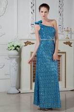 Blinking One Shoulder Evening Dress Made By Blue Sequin