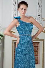 Blinking One Shoulder Evening Dress Made By Blue Sequin