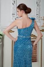 Blinking One Shoulder Evening Dress Made By Blue Sequin