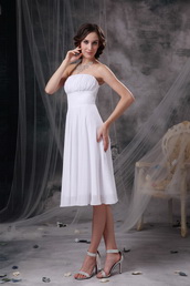 White Strapless Knee-length Chiffon Ruch Bridesmaid Dress lovely