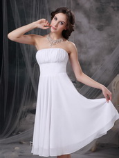 White Strapless Knee-length Chiffon Ruch Bridesmaid Dress lovely