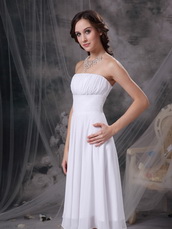 White Strapless Knee-length Chiffon Ruch Bridesmaid Dress lovely