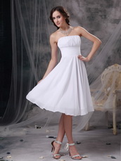 White Strapless Knee-length Chiffon Ruch Bridesmaid Dress lovely