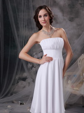 White Strapless Knee-length Chiffon Ruch Bridesmaid Dress lovely