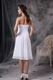 White Strapless Knee-length Chiffon Ruch Bridesmaid Dress lovely