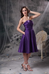 Eggplant Purple Strapless Knee-length Bridesmaid Dress lovely