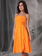 Sunrise Orange Strapless Knee-length Bridesmaid Dress Junior lovely