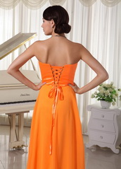 Pretty Orange Chiffon Long Bridesmaid Dress For Juniors lovely