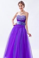 Elegant Beaded Blue Violet Evening Party Dress With Ribbon