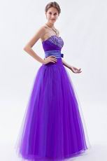 Elegant Beaded Blue Violet Evening Party Dress With Ribbon