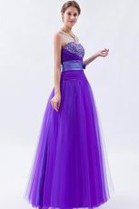 Elegant Beaded Blue Violet Evening Party Dress With Ribbon