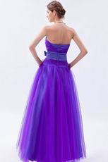 Elegant Beaded Blue Violet Evening Party Dress With Ribbon