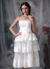 A-line Layers Hand Made Flower Beach Short Wedding Dress Romantic