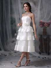 A-line Layers Hand Made Flower Beach Short Wedding Dress Romantic