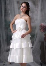 A-line Layers Hand Made Flower Beach Short Wedding Dress Romantic