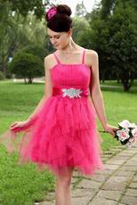 Spaghetti Strap Ruffled Skirt Hot Pink Cocktail Dress Code