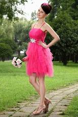 Spaghetti Strap Ruffled Skirt Hot Pink Cocktail Dress Code