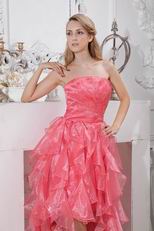 Inexpensive Cascade Skirt Pink Organza Cocktail Party Dress