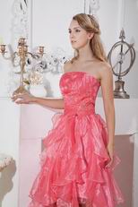 Inexpensive Cascade Skirt Pink Organza Cocktail Party Dress