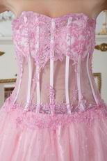 Sexy Transparent Bodice Pink Cocktail Prom Dress For Party