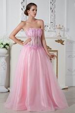 Sexy Transparent Bodice Pink Cocktail Prom Dress For Party